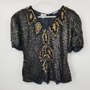 Vintage Ste'nay 100% Silk Beaded and Sequin‎ Blouse Shirt Size Large